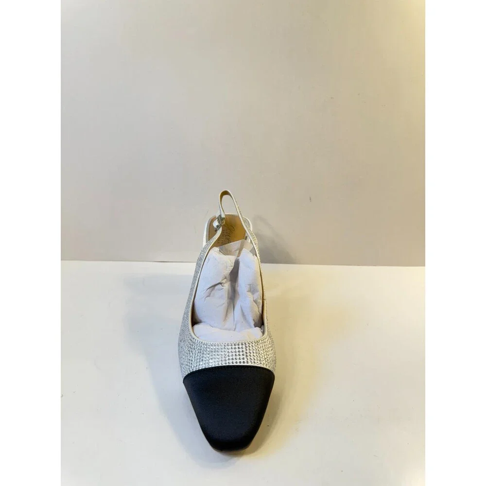 Badgley Mischka Womens Slingback Block Heels Black Silver Rhinestone US 9